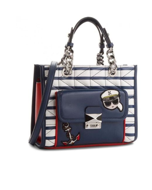 Karl Lagerfeld Blue Logo Color Blocking Design Shoulder Bag