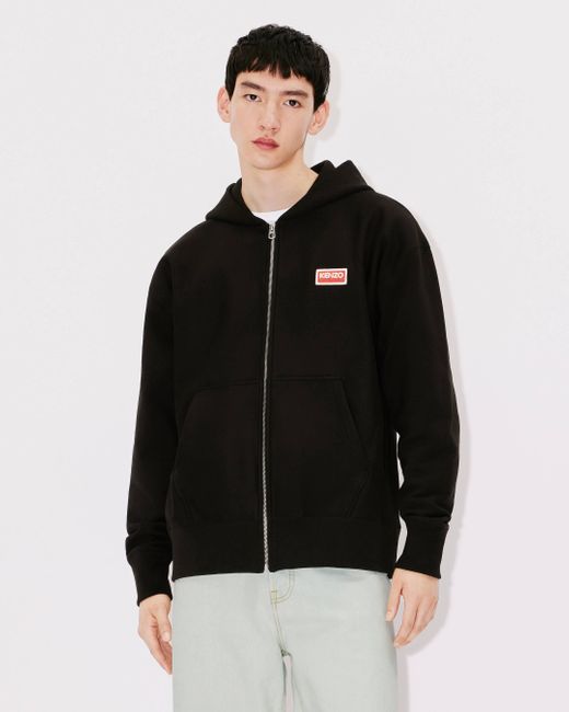 KENZO Black Logo Embroidered Zip-Up Jacket for men