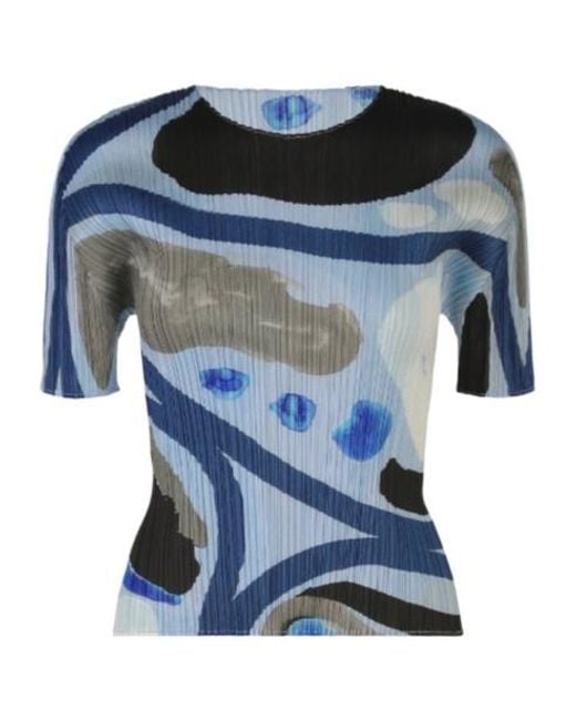 Pleats Please Issey Miyake Blue Crew-Neck Top
