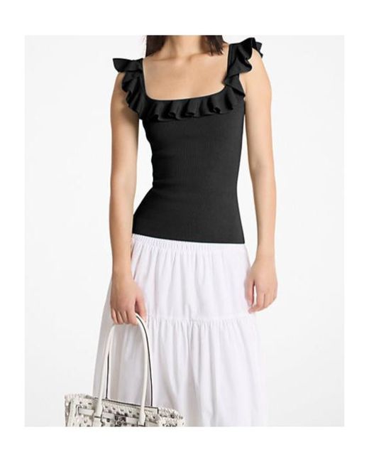 MICHAEL Michael Kors Black Ruffled Stretch Tank Top