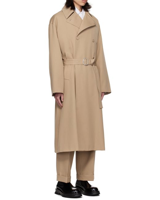 Jil Sander Natural Double-Breasted Belted Coat for men