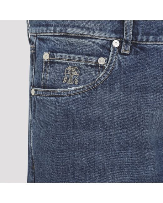 Brunello Cucinelli Blue Logo Patch Mid-Rise Jeans for men