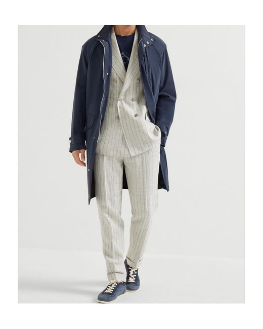 Brunello Cucinelli Gray Striped Pleated Trousers for men