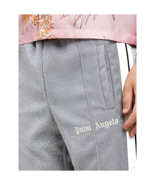 Palm Angels Blue Metallic Logo-Embroidered Track Pants for men