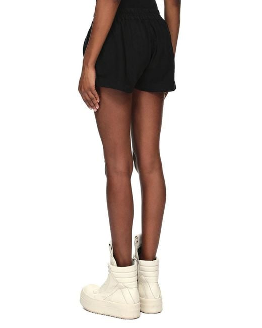 Rick Owens Black Cotton Shorts With Elastic Waistband & Drawstring