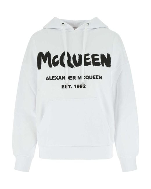 McQueen White Logo-Print Drawstring Hoodie