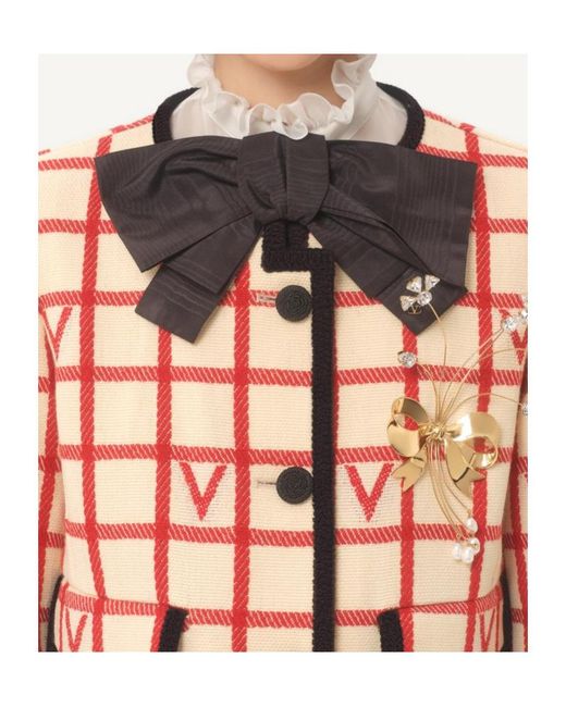 Valentino Red Grid Patterned Button-Up Jacket