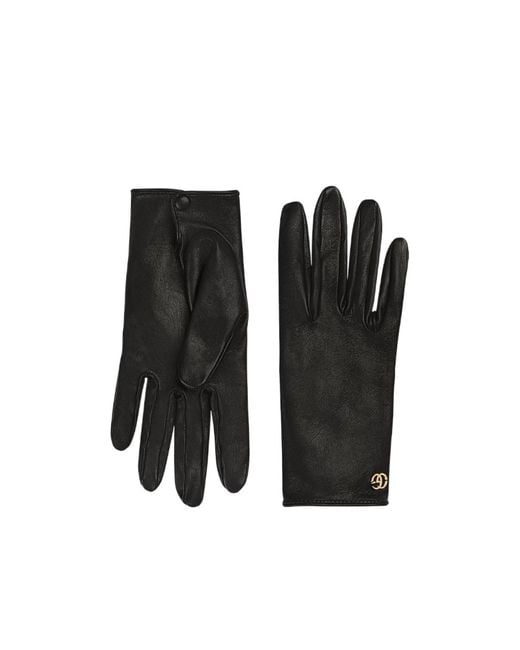 Gucci Black Leather Gloves With Double G