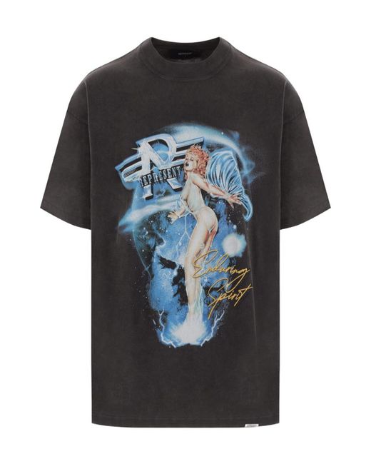 Represent Black Illustration-Print Washed Cotton T-Shirt for men