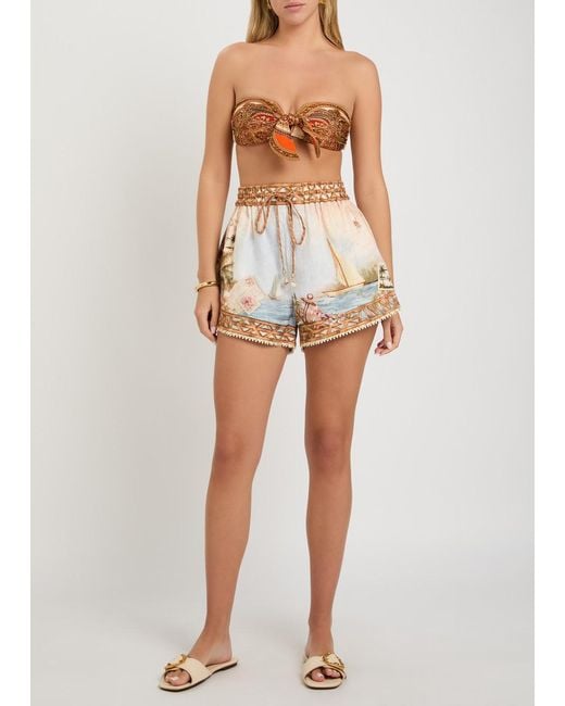 Zimmermann Brown Printed Strapless Tie-Detail Bikini