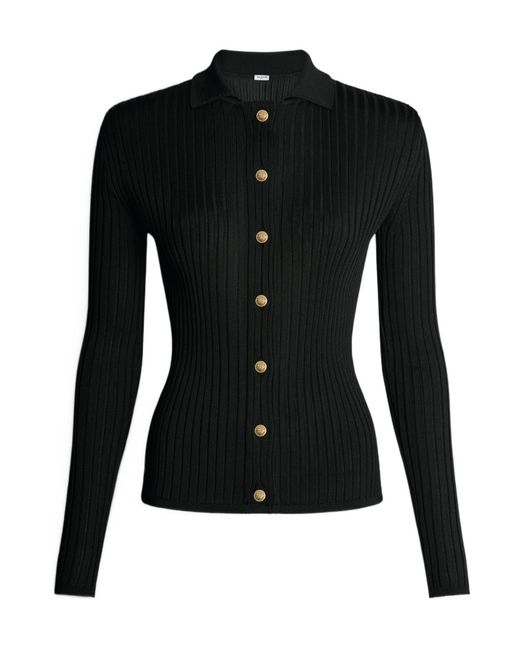 Balmain Black Buttoned Ribbed Knit Cardigan