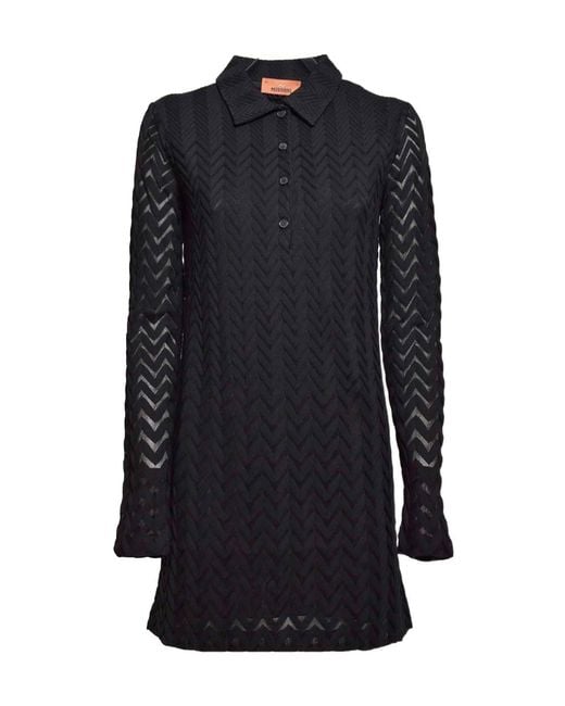 Missoni Blue Button Detailed Long-Sleeved Polo Mini Dress