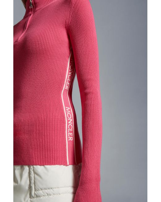 Moncler Pink Half-Zip Logo Patch Jumper
