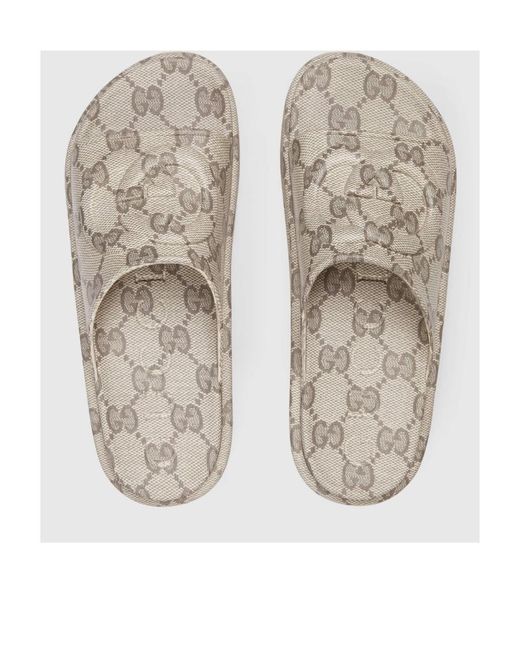 Gucci Monogram Motif Platform Slides in White for Men | Lyst