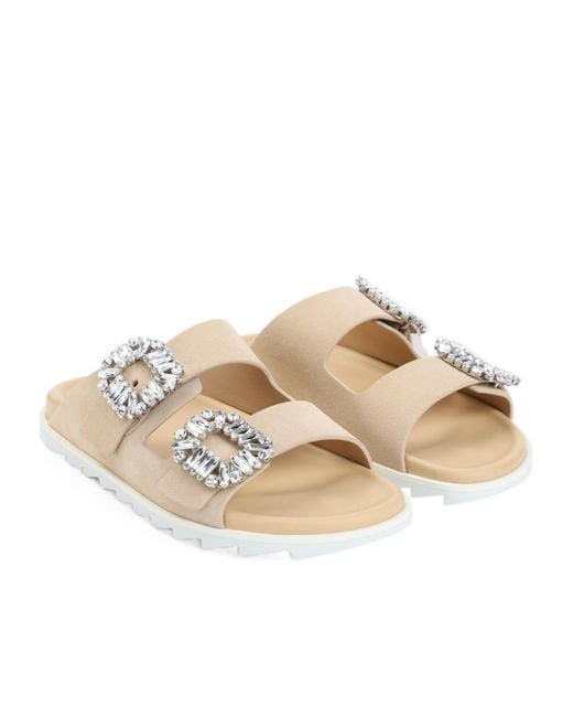 Roger Vivier White Embellished Slip-On Sandals