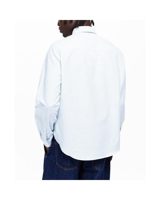 AMI Blue Striped Long-Sleeve Printed Shirt for men