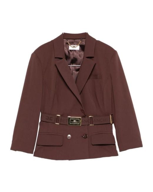 Elisabetta Franchi Brown Belted Double-Breasted Blazer