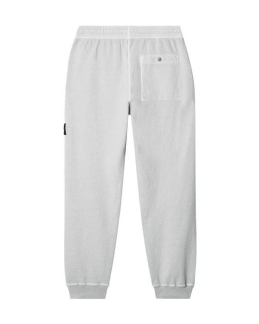 Stone Island White Regular Tapered Fit Joggers With Slub Efffect And Pockets for men