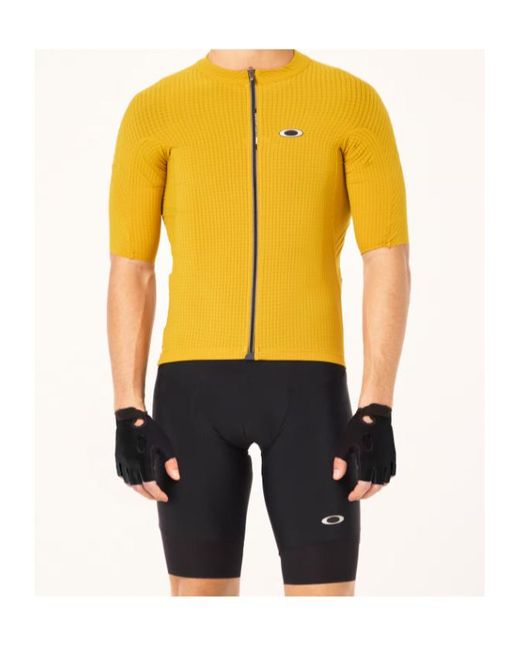Oakley Yellow Gridskin Pinstripe Ss Textured Zip Jersey for men