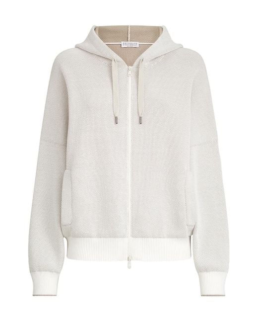 Brunello Cucinelli White Zip-Up Hoodie
