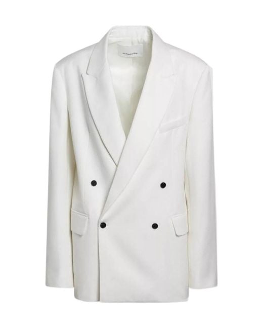 Frankie Shop White Double-Breasted Wool-Blend Jacket