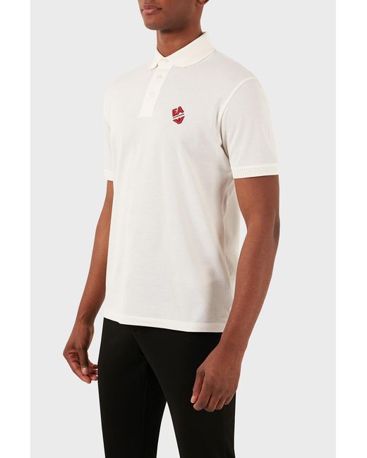 Emporio Armani White Logo-Embroidered Polo Shirt for men