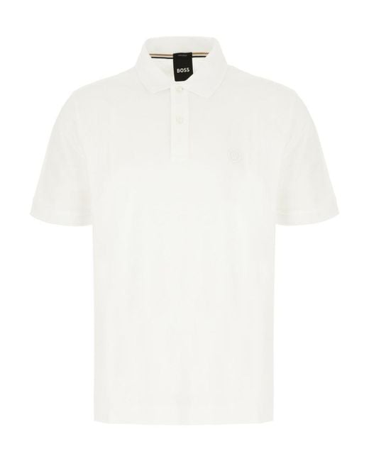Boss White Logo-Detail Polo Shirt for men