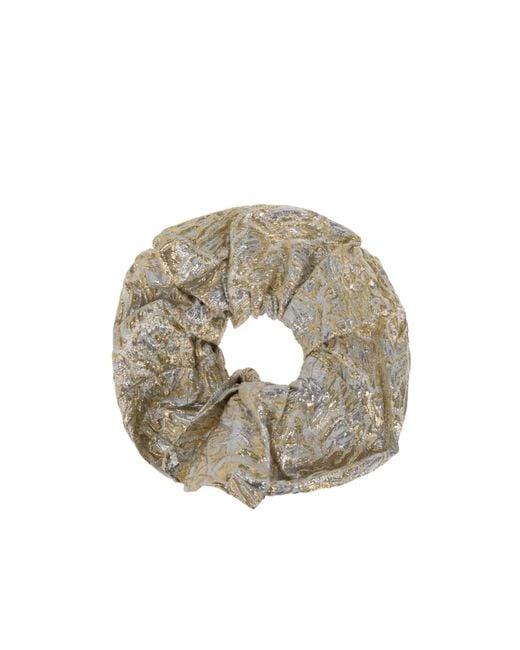 Ganni White Logo Patch Metallic Scrunchie