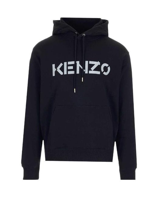 KENZO Blue Logo Print Hooded Sweatshirt for men