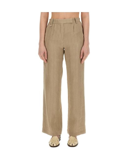 Alysi Natural Herringbone Straight Leg Trousers