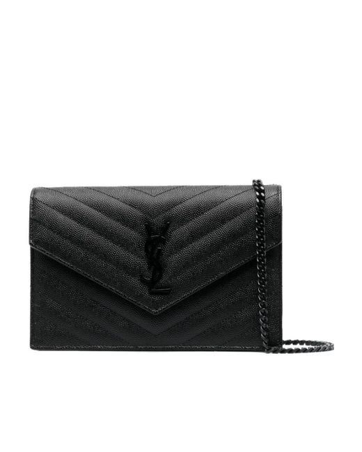 Saint Laurent Black Cassandre Envelope Chain Wallet