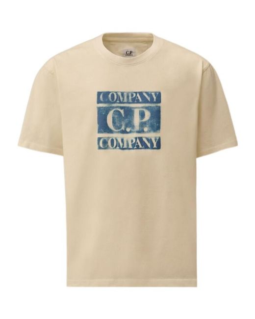 C P Company White Logo Printed Crewneck T-Shirt for men