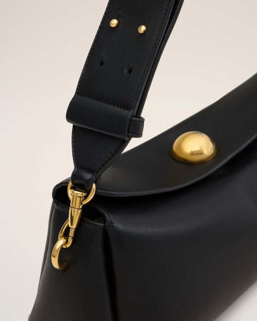 AMI Black Logo Engraved Shoulder Bag for men