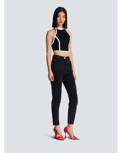 Balmain Black Two-Tone Cropped Top