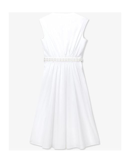 MICHAEL Michael Kors White Stretched Poplin Belted Midi Dress