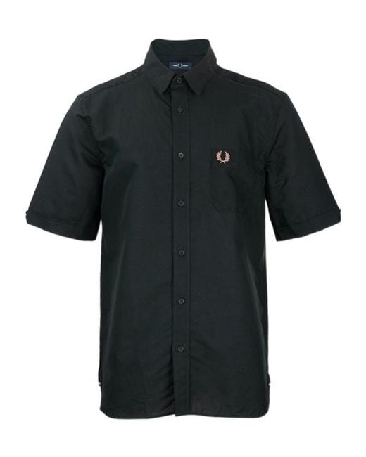 Fred Perry Black Wheat Ear Pattern Short-Sleeved Shirt for men