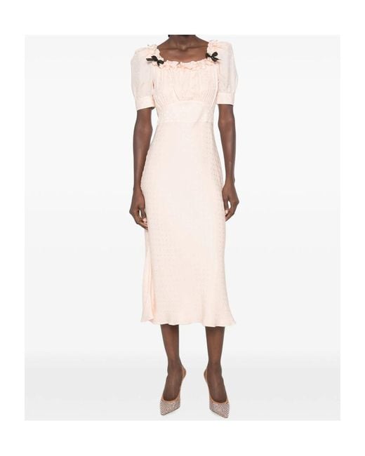 Alessandra Rich Pink Ruffled Silk-Jacquard Midi Dress