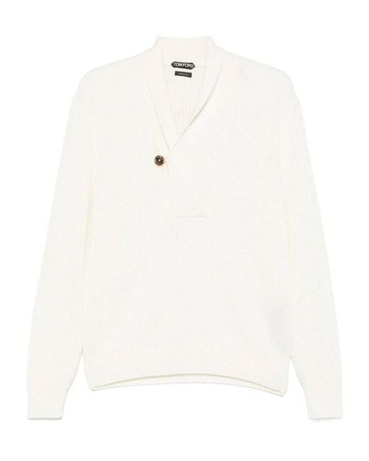 Tom Ford White Botton-Detailed Shawl Collar Jumper for men