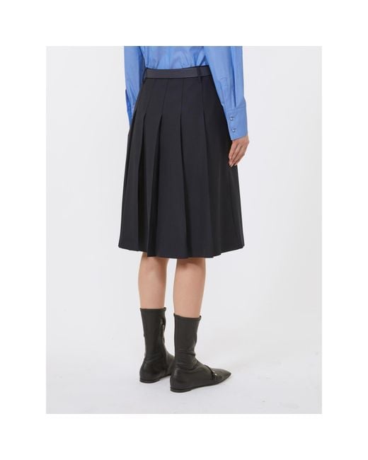 Max Mara Blue Pleated Wool Skirt