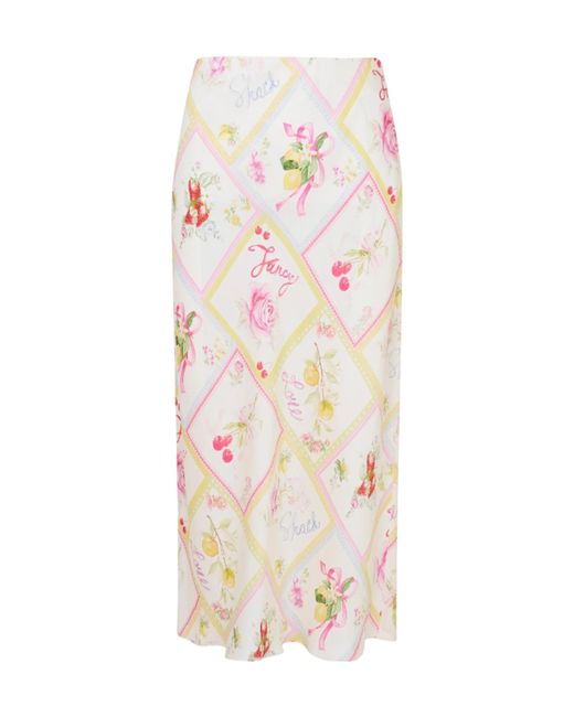 LoveShackFancy White Floral Print Midi Skirt
