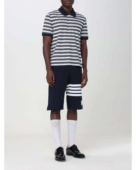Thom Browne Blue Striped Short-Sleeved Polo Shirt for men