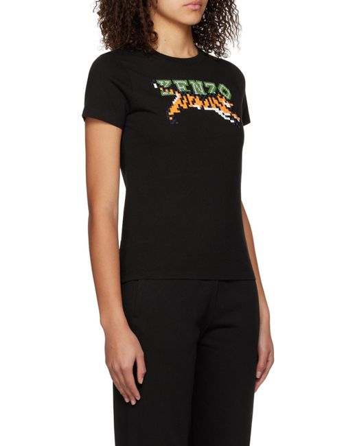 KENZO Black Tiger Motif Embroidered Crewneck T-Shirt