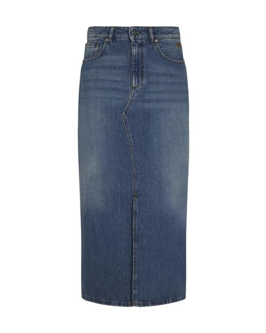 MSGM Blue Front Slit Denim Midi Skirt