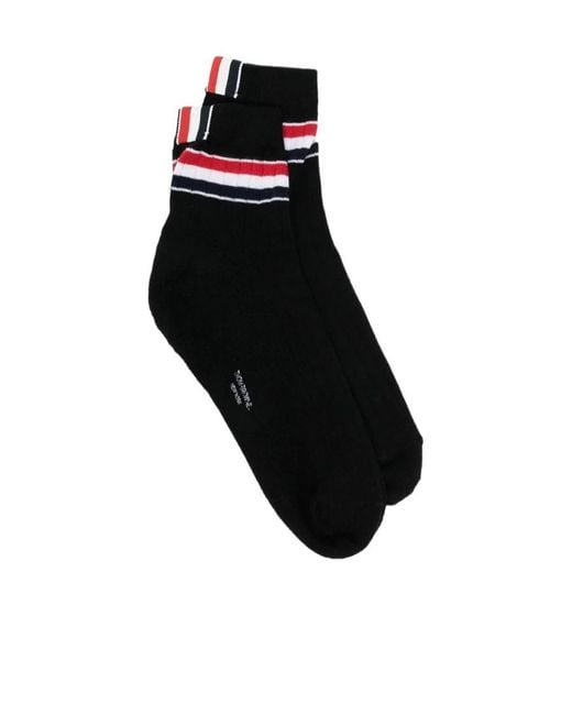 Thom Browne Black Striped Rib-Knit Socks for men