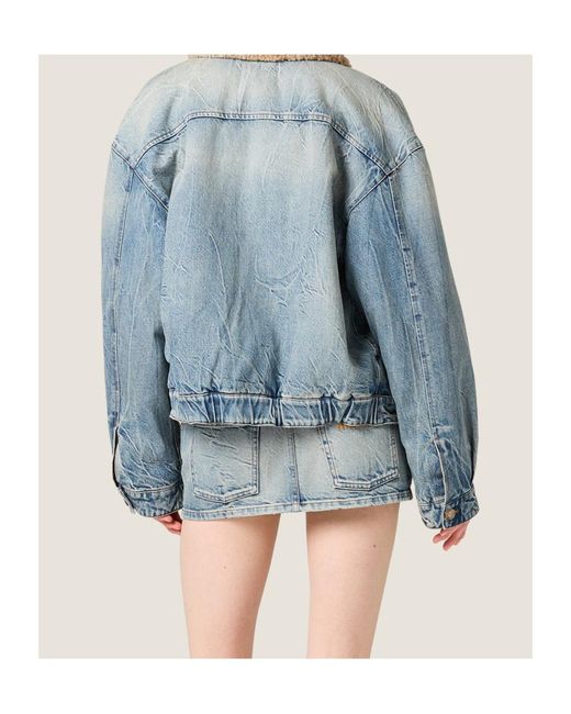 Miu Miu Blue Denim And Shearling Trucker Jacket