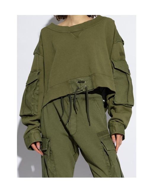 DSquared² Green Boat Neck Distressed Cargo Sweatshirt