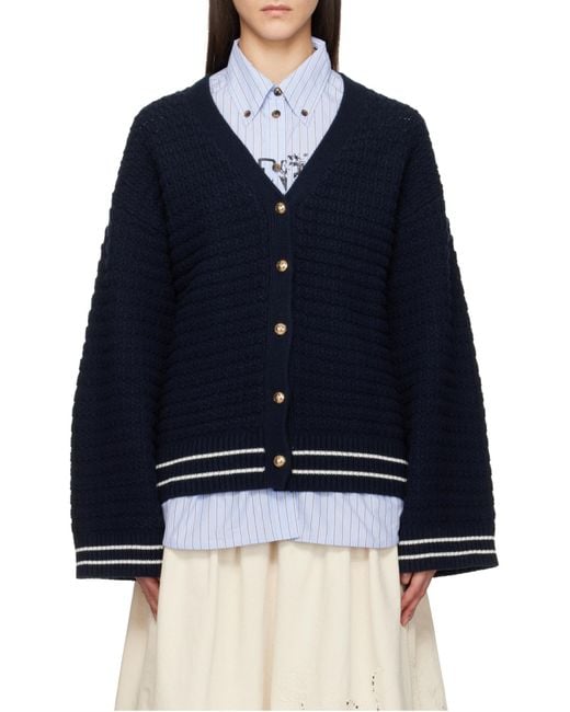 Ganni Blue Button-Detail V-Nneck Jumper