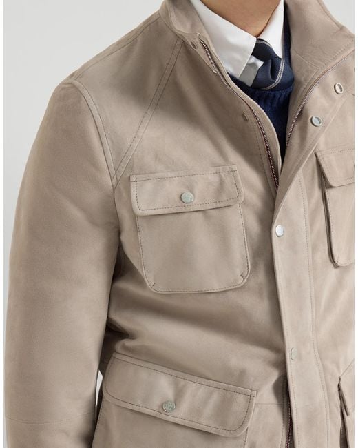 Brunello Cucinelli Natural Suede Unlined Safari Jacket for men