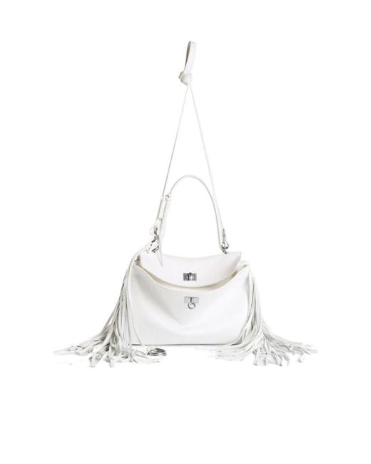 Balenciaga White Rodeo Fringe Detailed Small Handbag