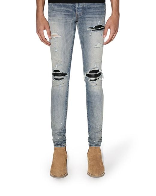 Amiri Blue Distressed-Finish Ripped Skinny Jeans for men